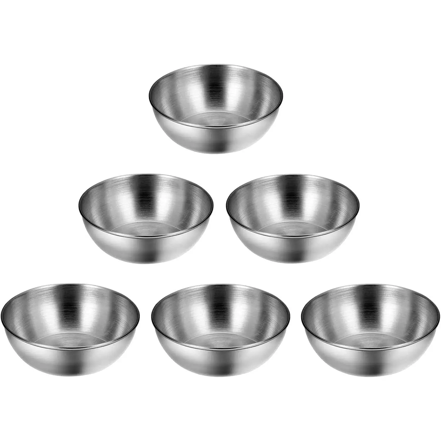 Small Stainless Steel Bowls 3.3 OZ Mini Prep Bowl Soy Sauce Dish Dipping Cups Reusable Metal Ramekins  Oven &amp; Dishwasher Safe Set of 6 Silver