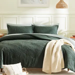 Comforter Set - 7 count Dark Green Textured  Bedding Sets with Comforter, Sheets, Pillowcases & Shams,All Season Green Bedding
