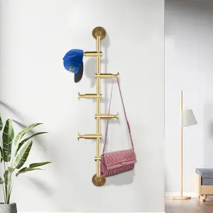 CNCEST Vintage Coat Rack with 6 Swivel Hooks, Brushed Gold Wall Mounted Entryway Organizer for Hats Jackets Bags, 44lbs Load Capacity Retro Brown Hallway Tree