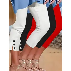 Women's Solid Color Skinny Capris Pants, Casual Comfy Breathable Trousers for Daily Wear, Ladies Bottoms for?All Seasons