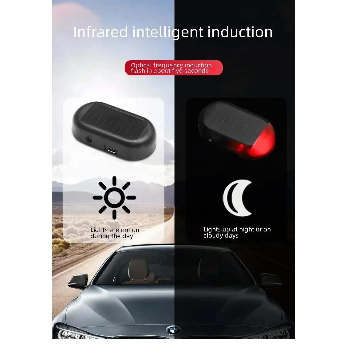 Wireless Solar Car Anti-Theft Light| USB Charging LED Flashing ...