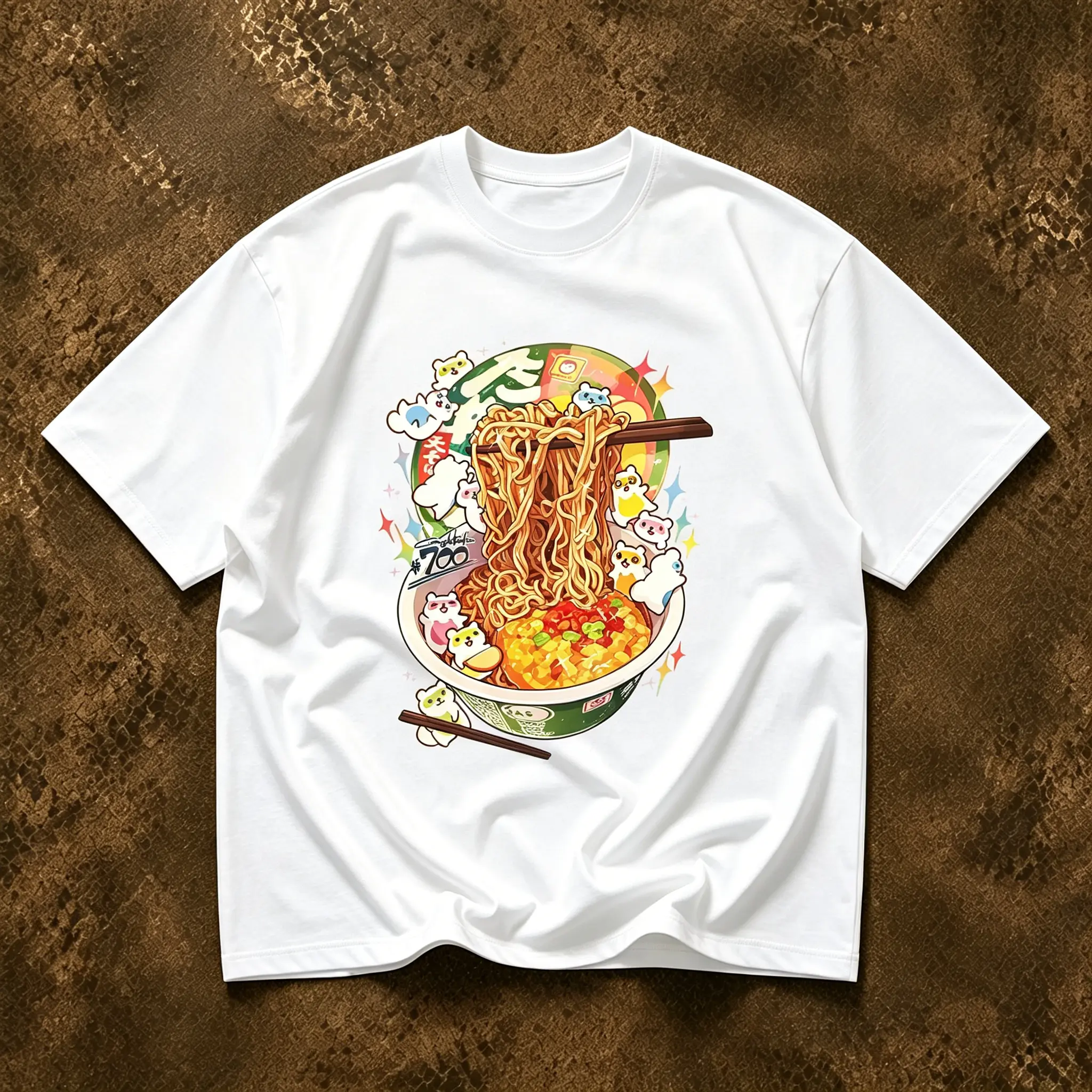 Unisex Oversized Graphic Tee with Kawaii Ramen Cartoon Print, Heavyweight Cotton Streetwear for All Seasons Casual Outfits, Oversized Tshirt Women, Foldable Hang, Machine Wash, Medium Length