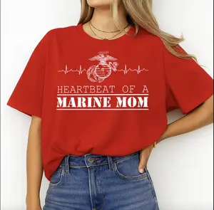 US Marine Mom Heartbeat T-Shirt – Proud USMC Mama Military Family Graphic Tee,  Top Womenswear Streetwear Summer