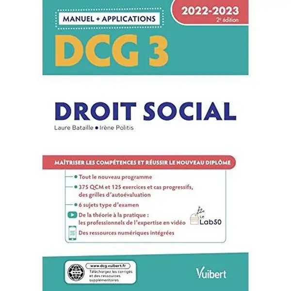 USED Book - DCG 3 - Droit social : Manuel et Applications 2022-2023: Maîtriser les compétences et réussir le nouveau diplôme by Laure Bataille (Paperback) - french