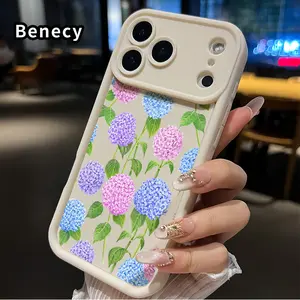 Hydrangea Delight Pattern TPU Phone Case for iPhone 17 Pro Max 16 15 14 Plus 13 12 Mini 11 XR X XS Air E Shockproof Full Camera Protection Durable Slim Silicone Cover Smartphone Casing