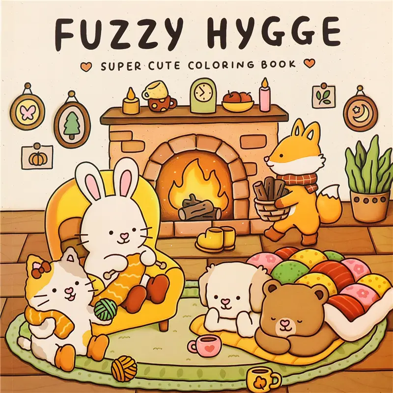 Cute Comfortable Fuzzy Hygge Premium Coloring Book with Thick Pages for Adults & Teens, Unique Illustrations, Adorable Animal Characters, Stress Relief, Creativity, Back-To-School, Christmas Gift