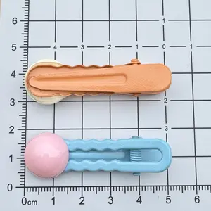 [gift]Pink Hair Clip with Blue Beads Cute Hair Barrette