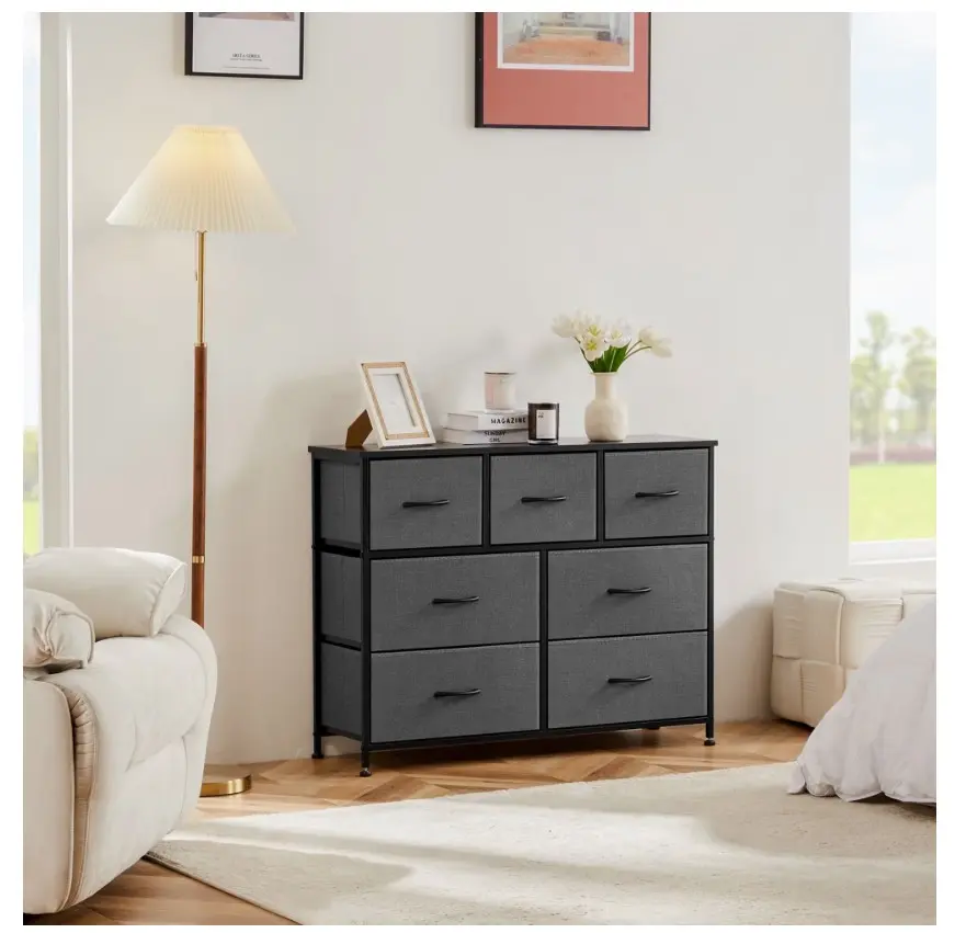 7-Drawer Dresser, Fabric Storage Cabinet for Adults, TV Cabinet Sideboard, Organizer Furniture for Living Room, Office, Kitchen, Hallway, Gray
