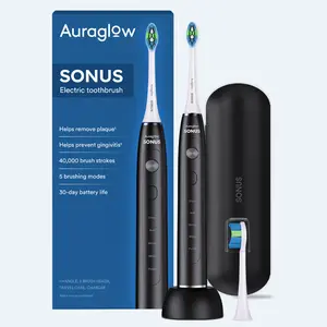 AURAGLOW Sonic Electric Toothbrush for Adults – Rechargeable, 40,000 VPM, 5 Modes, Removes 10x More Plaque, IPX7 Waterproof, Wireless Charging, 30-Day Battery, 2 Brush Heads & Travel Case