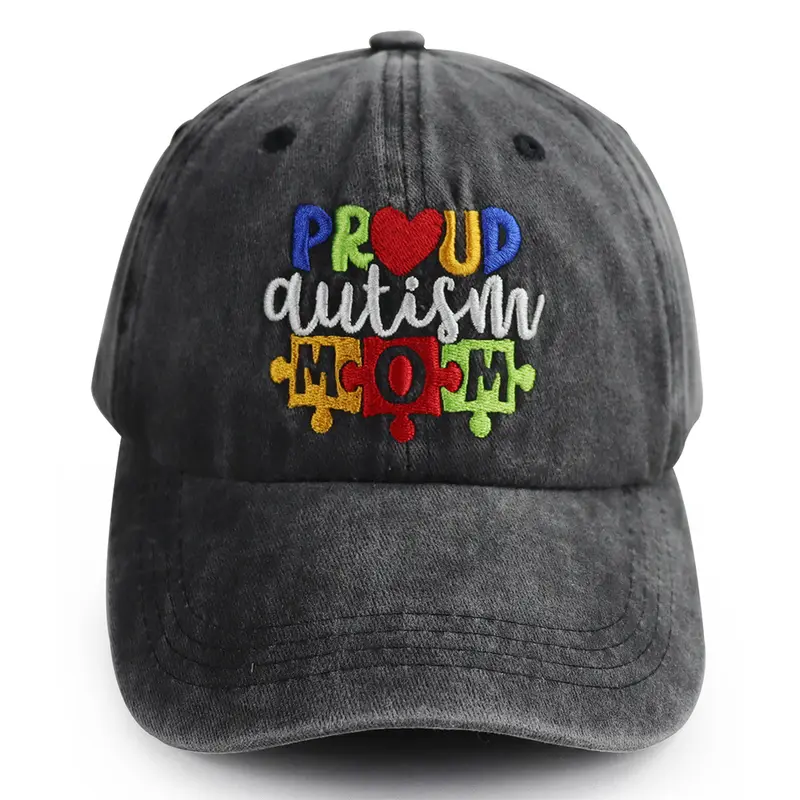 Women's Adjustable Washed Cotton Embroidered Puzzle Graphic Baseball Cap - Sturdy Buckle Design, Autism Awareness Gift for Mom, Anniversary/Birthday Present for Sister