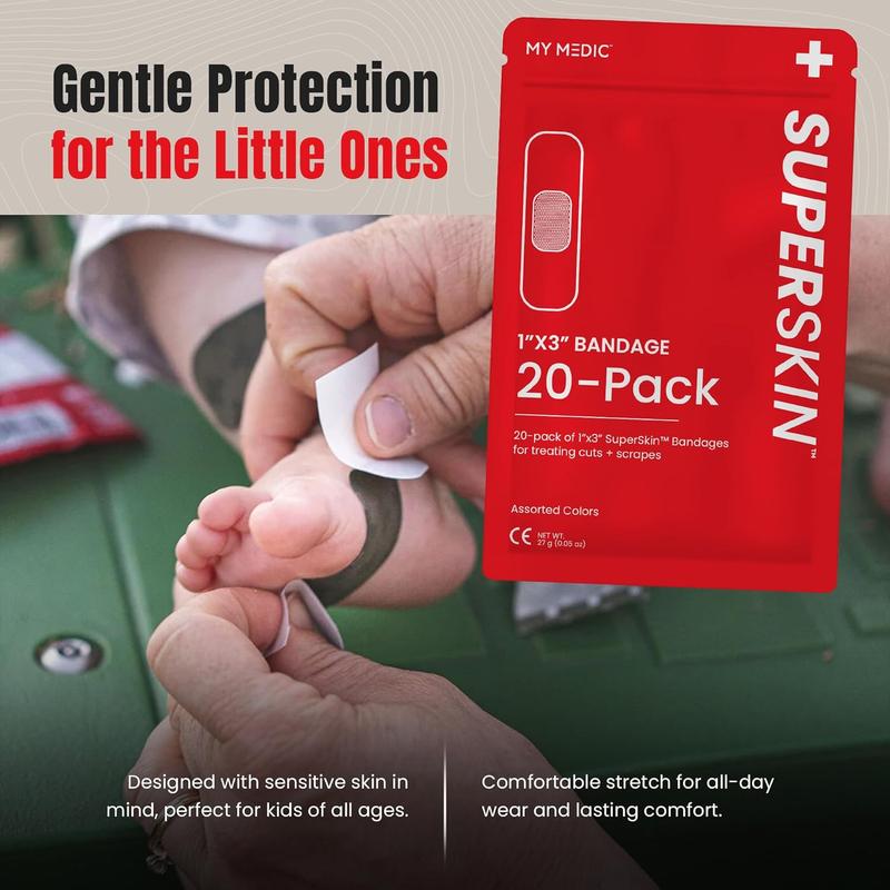 MY MEDIC SuperSkin® 12-Pack Assorted Bandages - 5X Stronger Adhesive, Sterile, Latex-Free, Aloe Pad for Fast Healing, 4-Way Stretch Technology - Treat