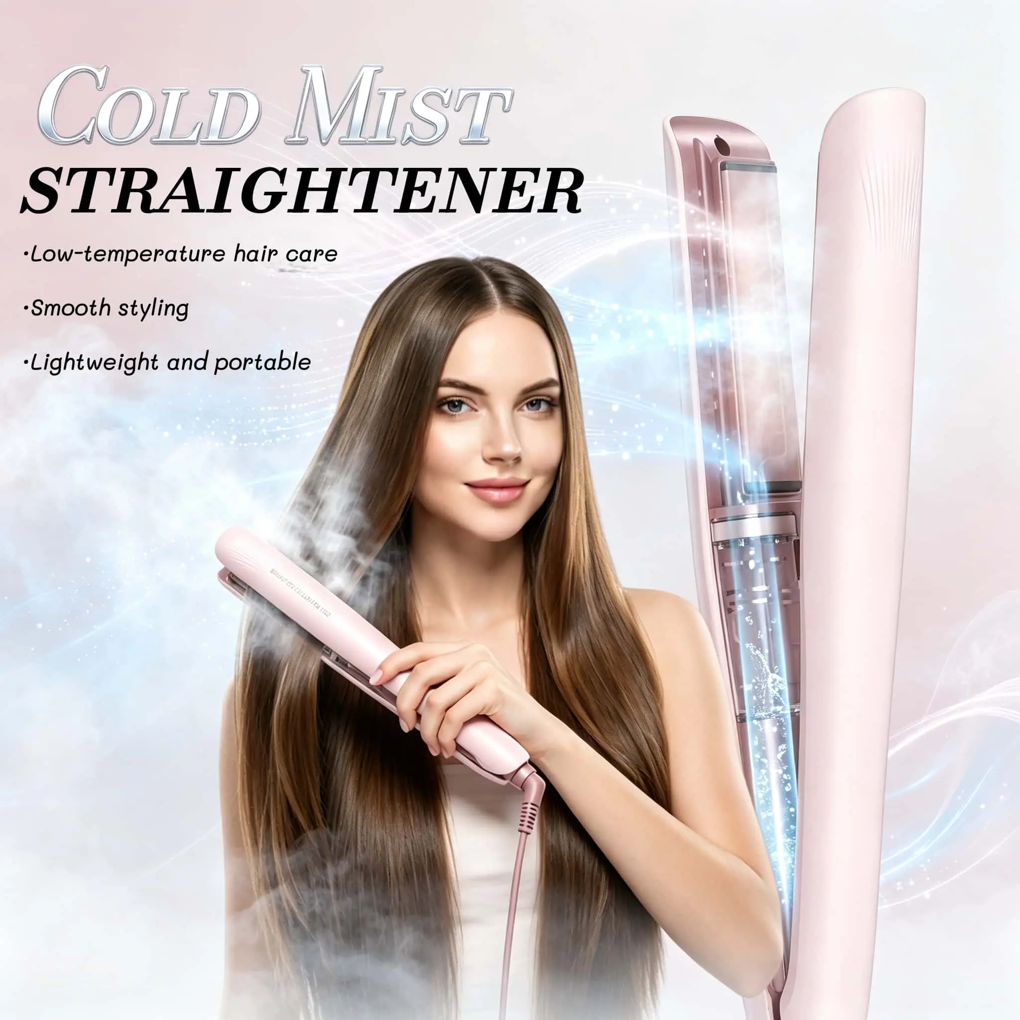2026 New Hair Straightener Pass Plug-In Adjustable Multifunctional Ceramic Hair Straightener Curler, Fast-Heating Professional Hot Tool With Cold Mist to Lock in Moisture & Shine, Multifunctional Hair Straightener Cold Mist Hair Straightener-MM