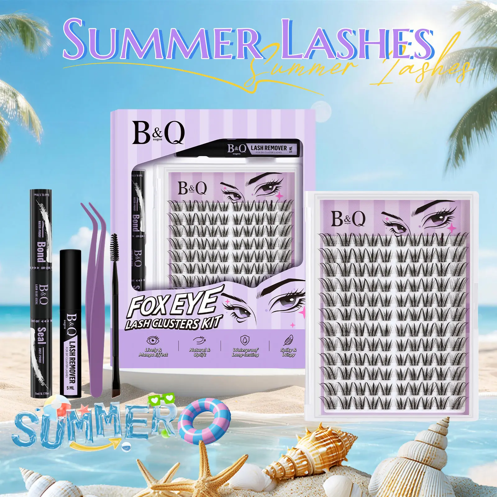 Caught You Kit l C Curl Lifted Fox Eye Effect Cluster,Wispy Spiked Design,Longer Outer Corners,Lightweight & Comfortable,Seamless Lash Band and Premapped,Waterproof Longlasting for All Day Wear
