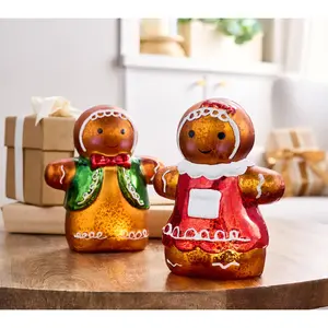 Set of 2 6" Lit Mercury Glass Gingerbread Boy & Girl by Valerie