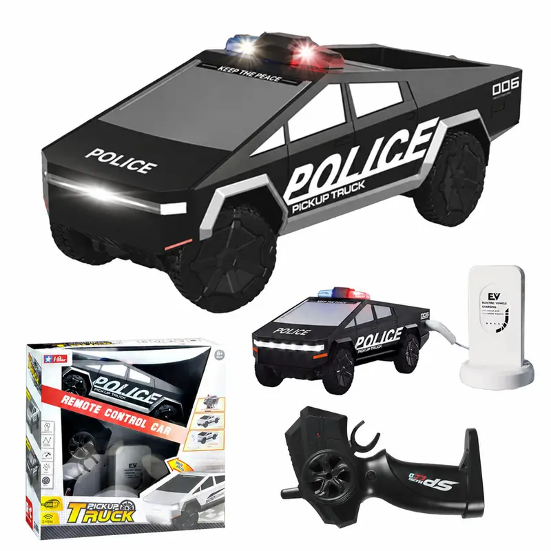 1/24 Scale Realistic RC Cop Car Toy - Miniature Remote Controlled Vehicle (23x9x9.5cm), Rechargeable, Built-in Lights for Nighttime Fun, Cargo Space, Toys for Boys, Adults, Fun Play, RC Cars