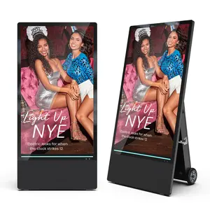 MWE 43 Inch Outdoor Digital Signage Display, Portable Battery Powered High Brightness Screen Advertising Display Kiosk, Movable Waterproof Standing Poster, Android OS