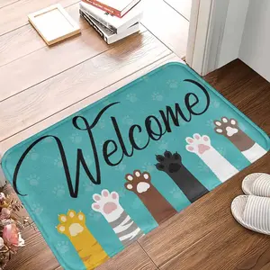 Welcome Cat Paw Print Doormat Cute Feline Pattern Design Non Slip Durable Washable Soft Surface Perfect for Front Door Entryway Porch Patio Housewarming Gift Indoor Home Decor