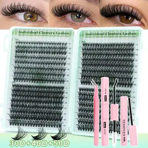 640 sets of fake eyelash extension kits, high capacity, 30D/40D/50D, individual clusters of fake eyelashes, D-type curled fake eyelash extension kits, including adhesives and sealants, as well as tools for applying the fake eyelashes, Diy False Eyelashes