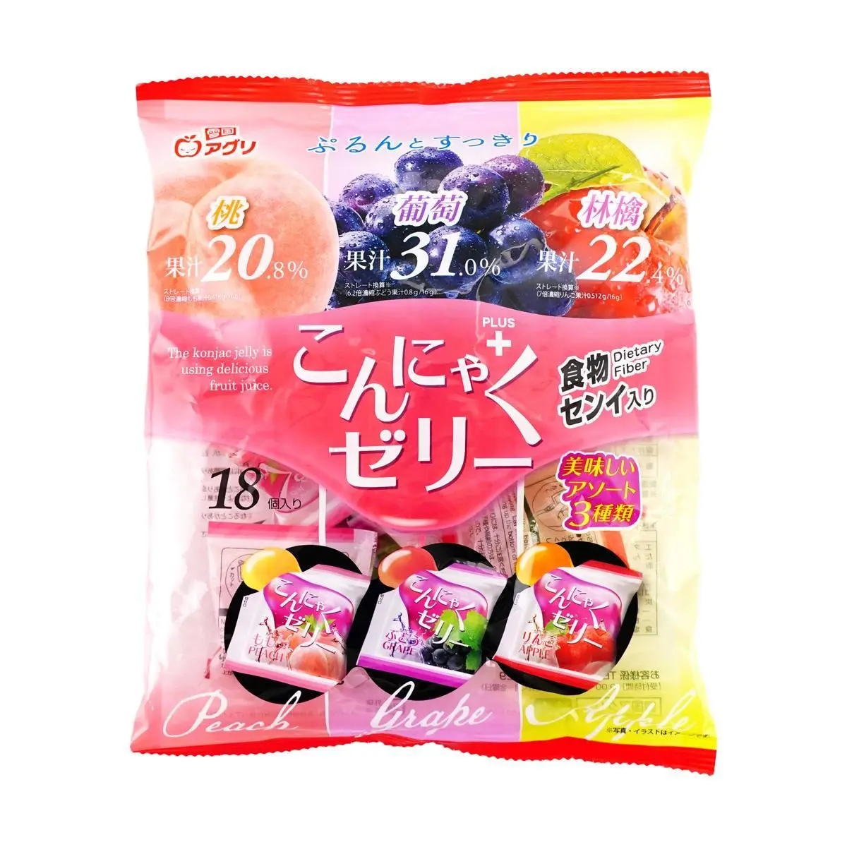 YUKIGUNI AGURI Japanese Konjac Jelly Mixed Fruit Flavors 288g - Grape Peach Apple YUKIGUNI AGURI Japanese Konjac Jelly Mixed Fruit Flavors 288g - Grape Peach Apple