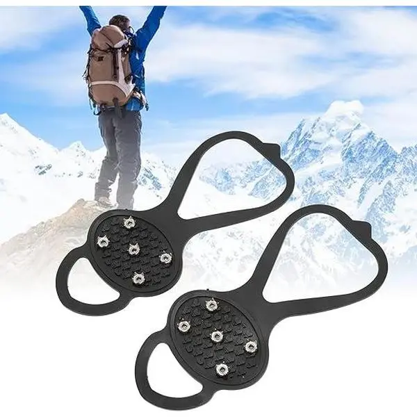 Adult Winter Sport Shoe Spikes, 5-Teeth Stainless Steel Ice Cleats with Adjustable Straps, Durable Anti-Slip Traction for Hiking & Ice Fishing, Essential Outdoor Safety Gear, Shoes Spikes