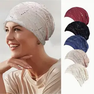 5-Pack Vintage Lace Women'S Turban Caps, Breathable Knit Fabric Headscarves with Toggle Closure, Fitted All-Season Headwear for Chemo Patients