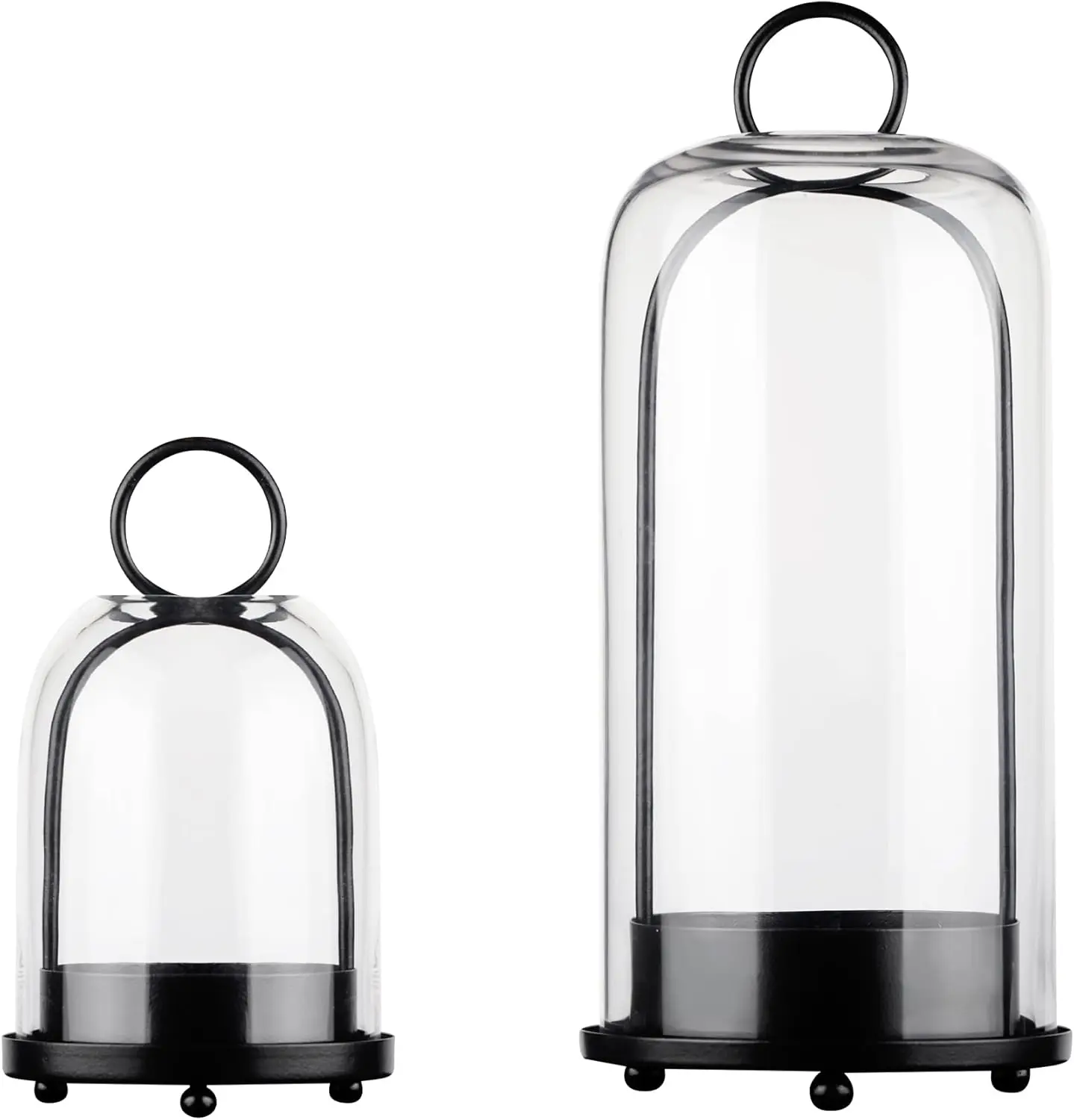 5" & 4" Wide Versatile Metal Candle Holder in Black with Handmade Thick, Heavy & Sturdy Glass Dome for Pillar Candle, Industrial, Modern, Shelf, Mantel, Veranda, Porch (2, Black, Large & Small) Fuzhou Lovely Home Decor Decoration