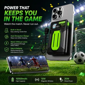 10000mah Power Bank with Fan Cooling, 15w Magnetic Fast Charge, 20w Wired Fast Charge, Portable Emergency Power, Smart Display, Hidden Phone Stand, External Battery Pack