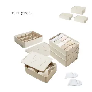 5-piece underwear and sock storage box, freely combinable compartmentalized organizer, dormitory and household sorting storage essential