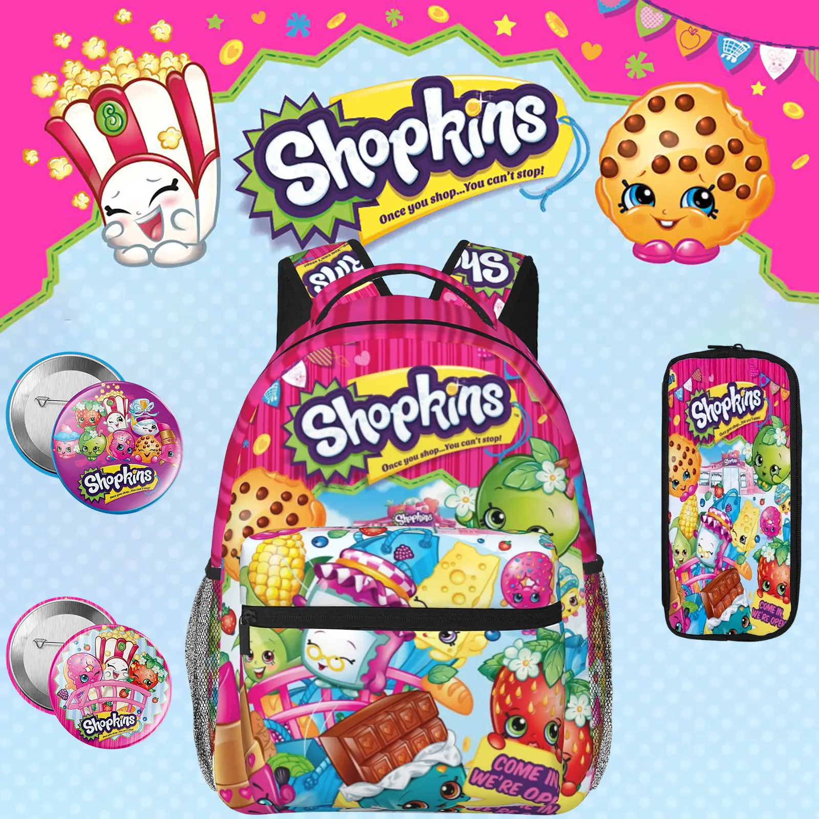 Shopkins Backpack Shopkins Cartoon Backpacks with Multiple Pockets Shopkins Shoppies Backpack for Elementary Middle for Travel Outdoor