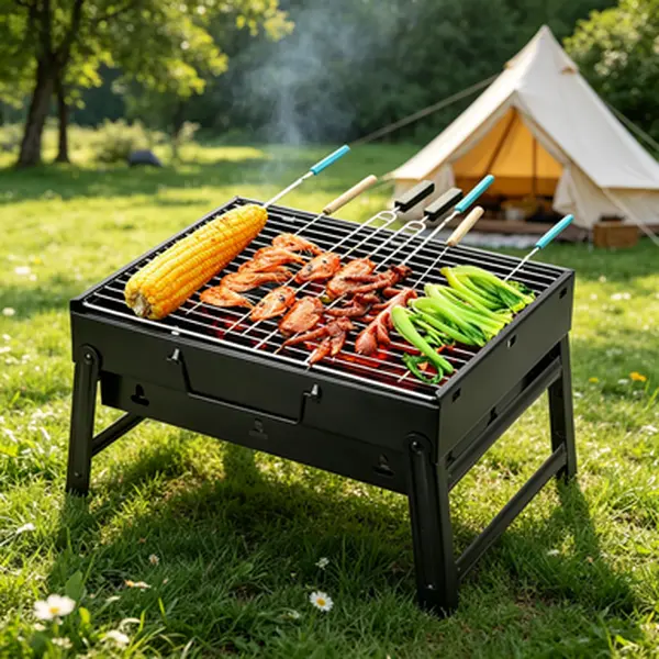 Lightweight Compact Portable Charcoal BBQ Grill and Smoker Combo, Designed for outdoor cooking scenarios including camping, hiking, picnics and backpacking, easy to carry and assemble for on-the-go barbecue cooking,mini