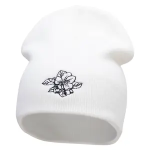 Apple Flowers Embroidered 8 Inch Short Beanie