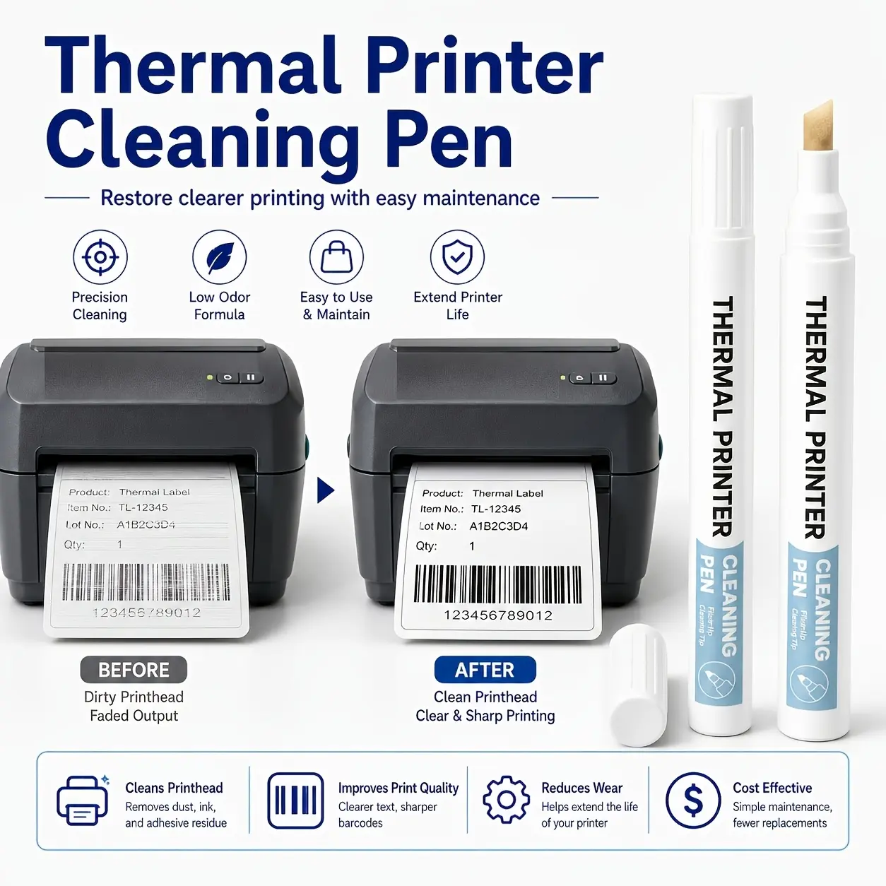 Removes Dust, Ink & Adhesive Residue Printer Cleaning Pen For Thermal Label Printer, Printhead Cleaner, Improves Print Quality,