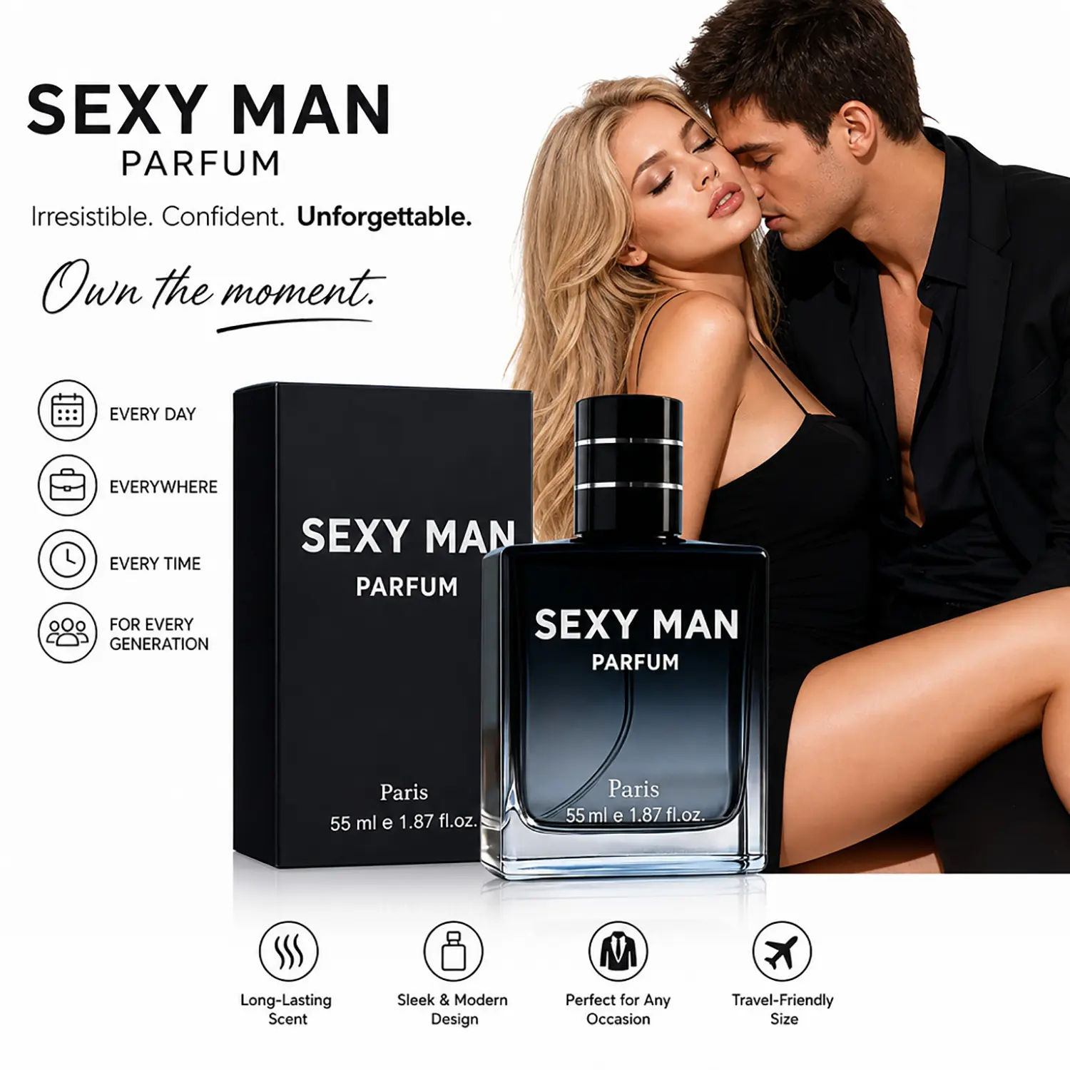 Men's Pheromone Cologne - Pheromone Formula, Long-Lasting Warm Cedar & Fruity Scent, Ideal for Romantic Events, 55ml/1.87fl.oz, Perfect for Christmas, Valentine's Day