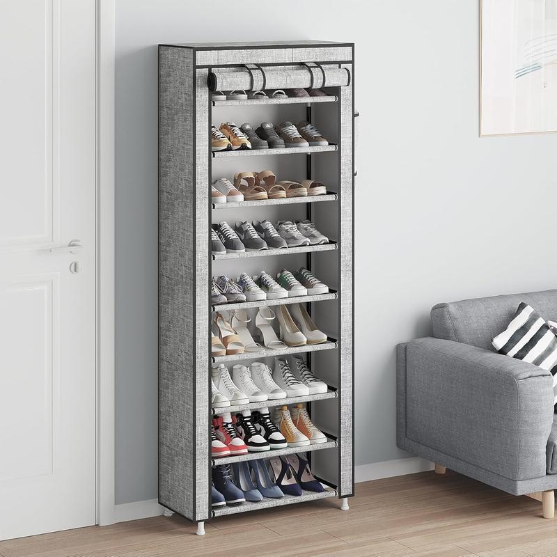 Non-Woven Shoe Rack Multi-Tier Steel Pipe Assembled Shoe Cabinet 12mm Calibre Steel Pipe with Dust Cover Multi-Purpose Organiser Display Shelf for Utility Room Storage Entryway Solution