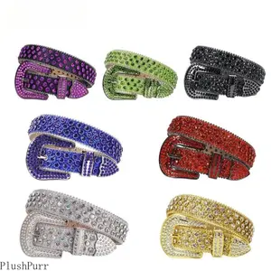 Unisex 1-Pack Handmade Multicolor Rhinestone Braid Belt, Male Stretch Belt with Frame Buckle, Western Hip-Hop Punk Design, Durable Glett Material, Ideal for Jeans & Outdoor Fun, Perfect Gift
