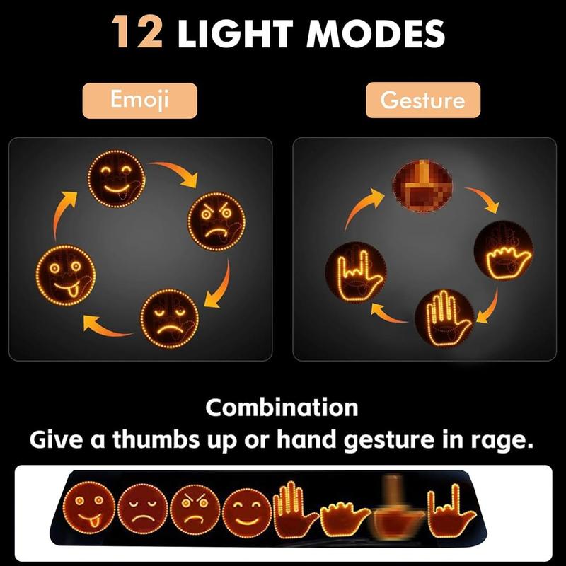 Car Window LED Gesture Light with Remote Control 8-in-1 Emoji Display Auto-Off Fun Mood Light for Cars & Trucks