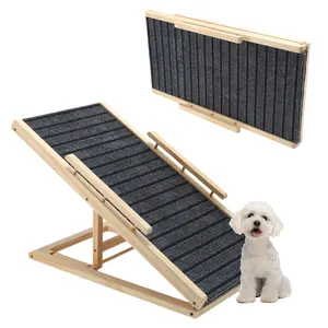 VOCOSTE Dog Ramp for Bed, Wooden Foldable Non-Slip Dog Ramp, Adjustable Height, Small Pet Stair Ramp, Portable Pet Ramp for Car, for Medium Large Dogs