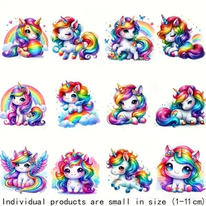 12 Pack Rainbow Unicorn Iron on Vinyl Patches DIY Fabric Stickers for T Shirts Hats Bags Party Decor Heat Press Friendly