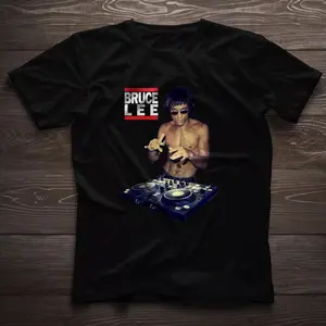 Funny Bruce Lee DJ Dragon Classic Run DMC T-Shirt[Black,XL]