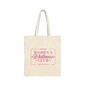 Pink Stork Women’s Wellness Club Tote Bag | Canvas Market Bag, Pink Typography
