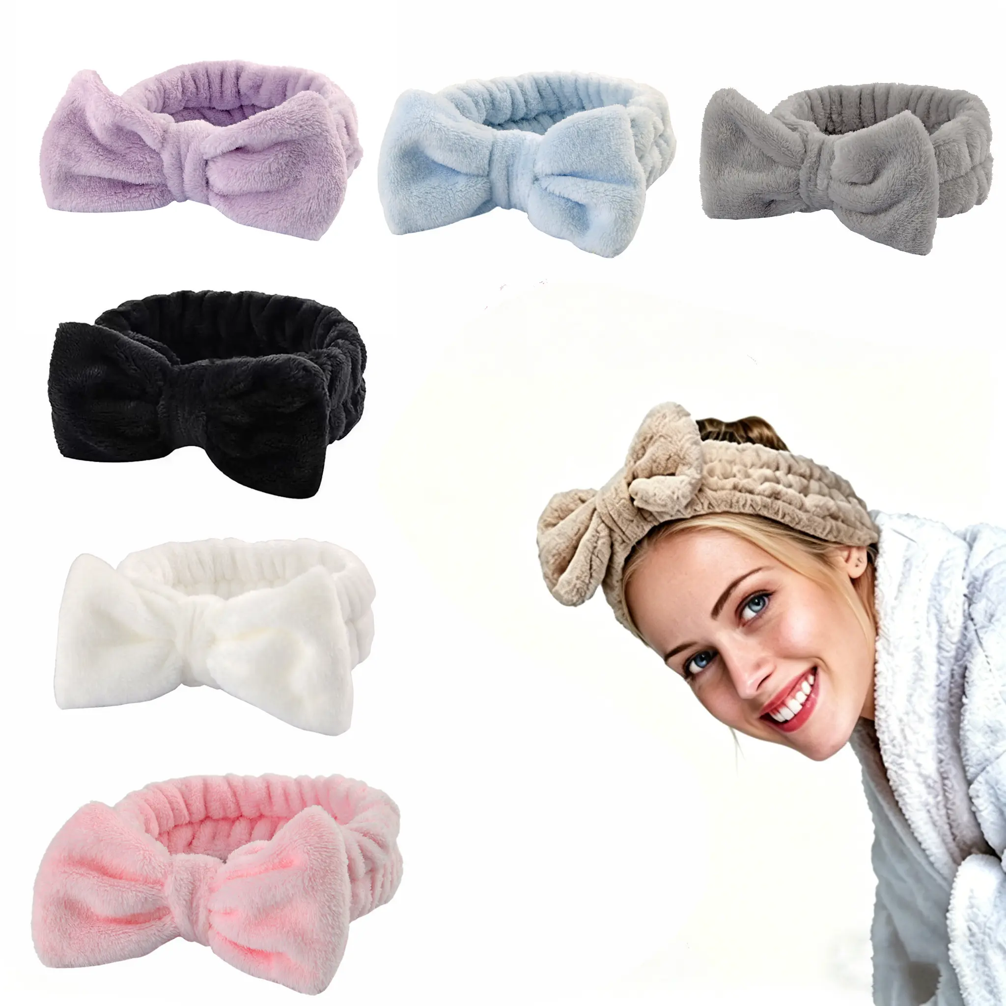 Women's Bowtie Hairband, Ultra Soft Bow Shape Sports Headband, Ultra Absorbent Comfortable for Makeup Washing & Facial Skincare, Crafted for Thick Hair, Female