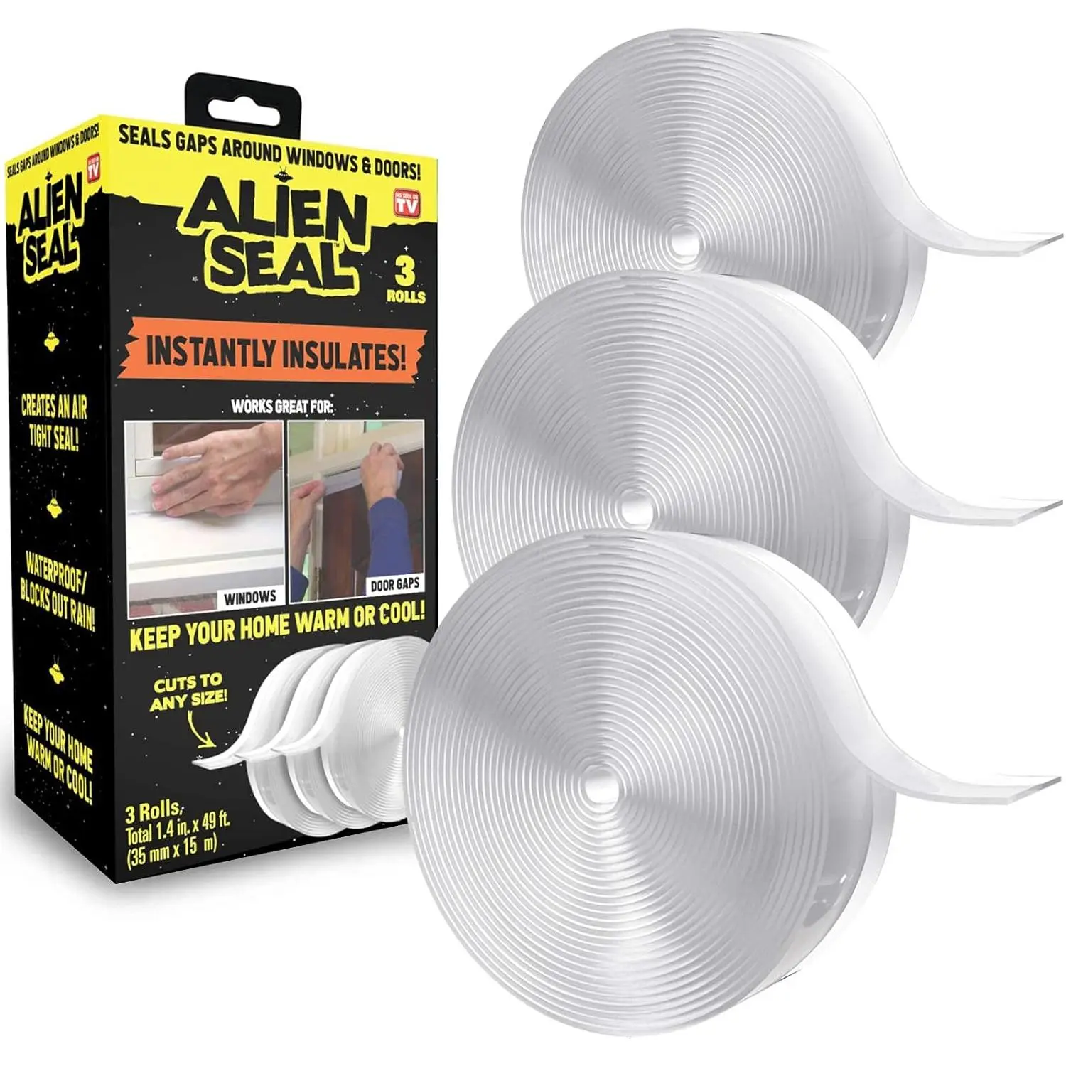 Alien Draft Seal Insulation Tape 49 Feet Transparent Silicone Weather Stripping Door Seal Strip and Under Door Draft Stopper for Window Seal and Door Bottom Seal As Seen On TV