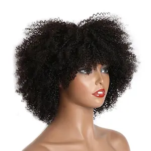 Afro Kinky Curly Wigs Human Hair Wear And Go Glueless Wigs 10Inches Short Kinky Curly Wig With Bangs For Women Cosplay Wig Natural Look Bob with 4c  hair  extensions