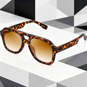 Vintage Pilot Sunglasses Double Bridge| Large Square Thick Frame| UV400 for Men Women