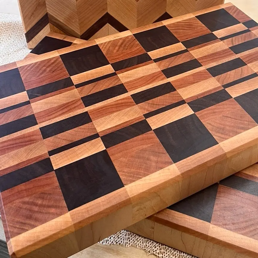 Plaid walnut/maple/cherry end grain cutting board
