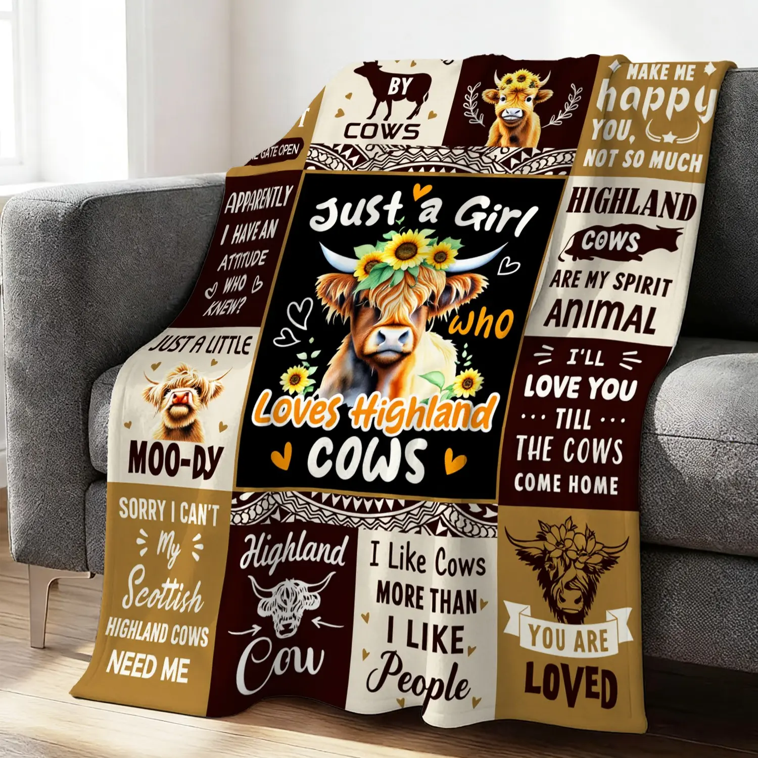Highland Cow Flannel Blanket, Warm Cover for Family Nights & Game Nights, Multi‑Use Blanket for Guest Room & Farm Vacation Rentals, Portable Throw for Outdoor Events & County Fairs, Perfect Gift for Cow Lovers & Farm Fans