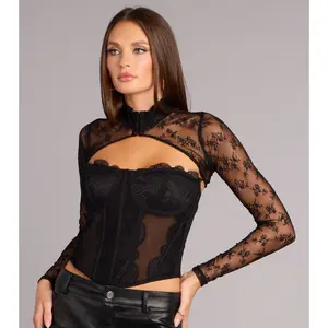 Sheer Confidence Lace Mock Neck Long Sleeve Topper