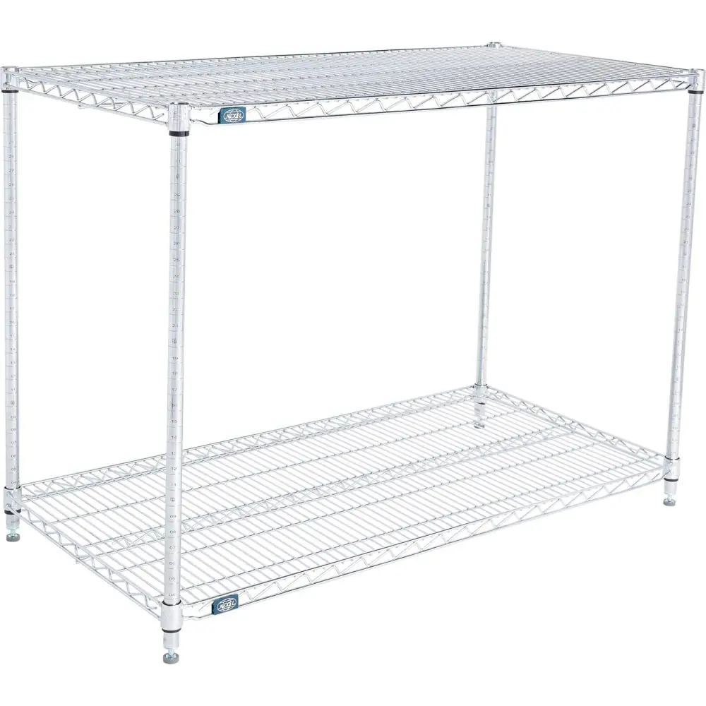 Global Industrial 24483ESD2 Nexel Steel Adjustable Double-Wire Mesh Shelf Starter Single Unit - 2 Adjustable Shelves, 48x24x34 in Chrome Finish Rectangle Open Rack, ESD Organizer, Non-Marring Floor Glides, 800 lbs Dry Storage Solution, Flat Wire, Glossy
