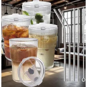 16oz Reusable Clear Plastic Cups with Lids and Straws, 4-Pack Unbreakable Drinking Glasses, Dishwasher Safe Iced Coffee Tumblers, To-Go Beverage Cups, BPA-Free Leak-Proof Travel Tumblers