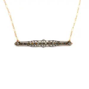 Citrine and Clear Paste Sterling Bar Pin Necklace